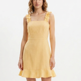 Smocked Back Linen Midi Dress