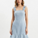 Smocked Back Linen Midi Dress