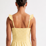 Smocked Back Linen Midi Dress