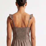 Smocked Back Linen Midi Dress