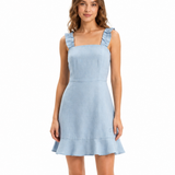 Smocked Back Linen Midi Dress