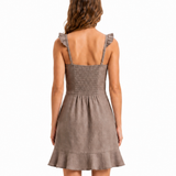 Smocked Back Linen Midi Dress